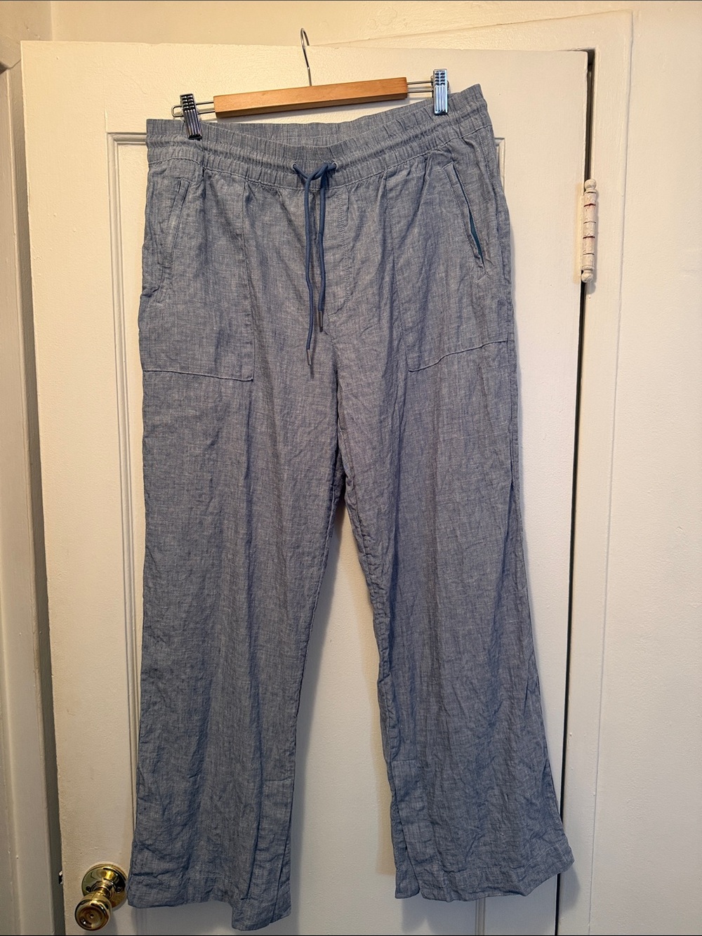 Athleta Light Blue Drawstring Wide-Leg Linen Pant